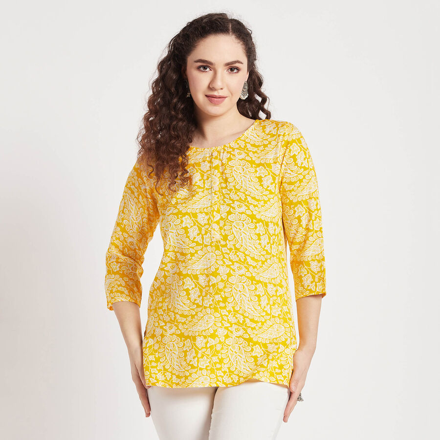 All Over Print Straight Kurti, Yellow, large image number null