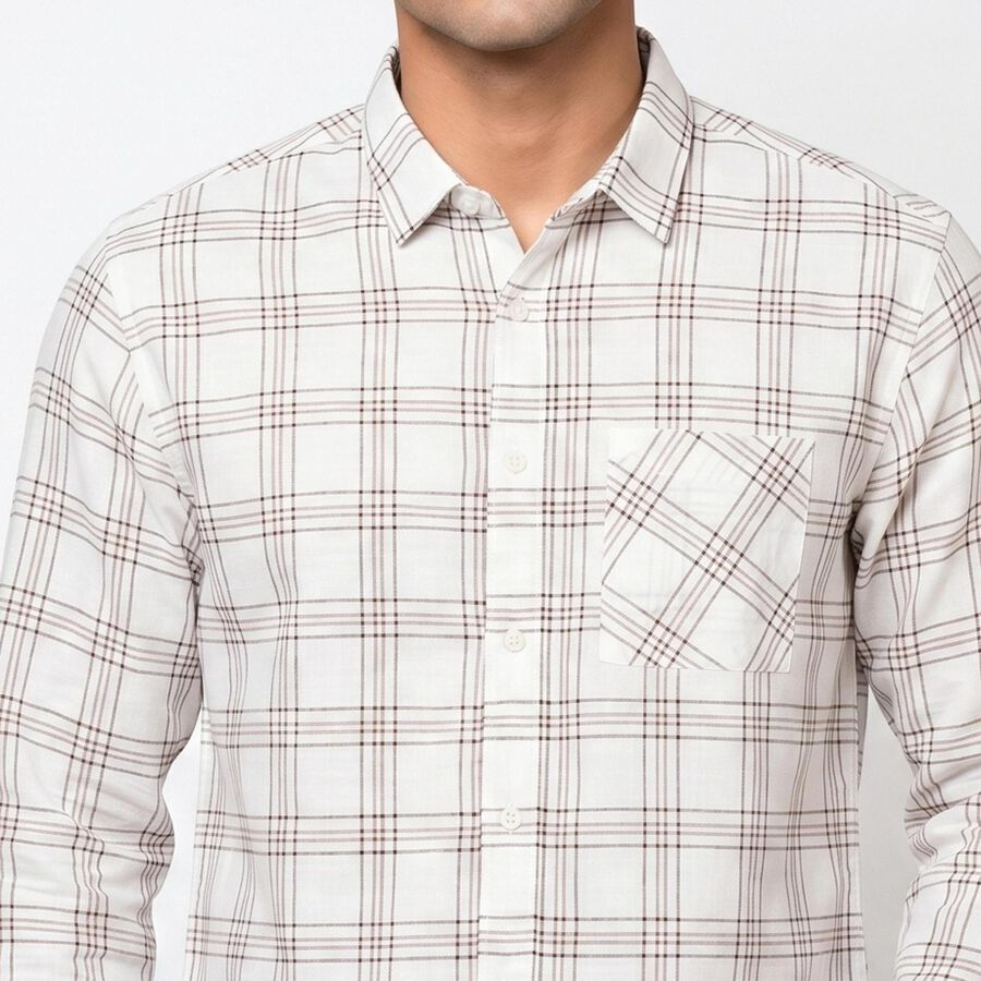 Men's Brown Cotton Checked Regular Fit Casual Shirt, Brown, large