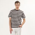 Men's Brown Round Neck Horizontal Striped T-Shirt, Brown, small