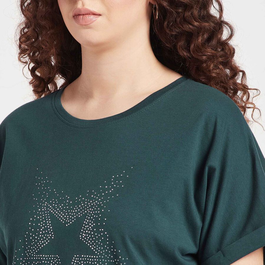 Round Neck T-Shirt, गहरा हरा, large image number null