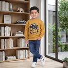 Boys' Yellow Round Neck Pullover Sweatshirt, पीला, small