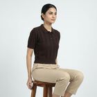 Women's Brown Cotton Top, भूरा, small