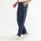 Men's Navy Blue Slim Fit Cargo Trousers, मध्यम नीला, small image number null