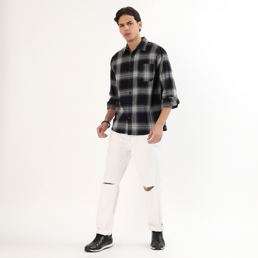 Men's Dusty Charcoal Black Cotton Spread Collar Casual Shirt, काला, large image number null