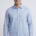 Men's Light Blue Spread Collar Casual Shirt, Light Blue, small
