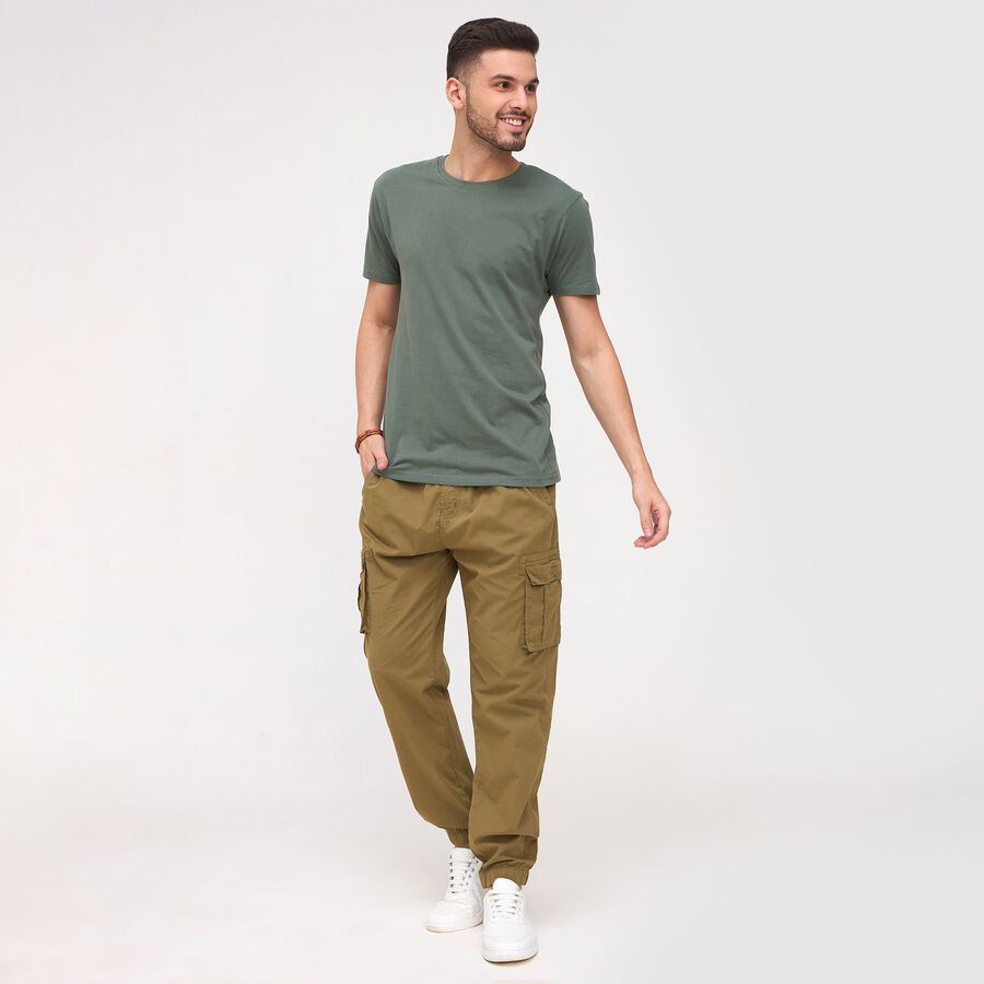 Men's Round Neck Half Sleeves T-Shirt, Dark Green, large image number null