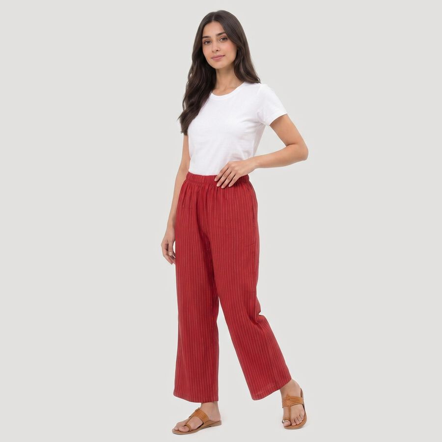 Women's Maroon Regular Fit Striped Palazzos, Maroon, large