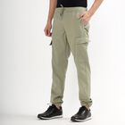 Men's Muted Olive Green Slim Fit Cargo Trousers, Light Green, small image number null