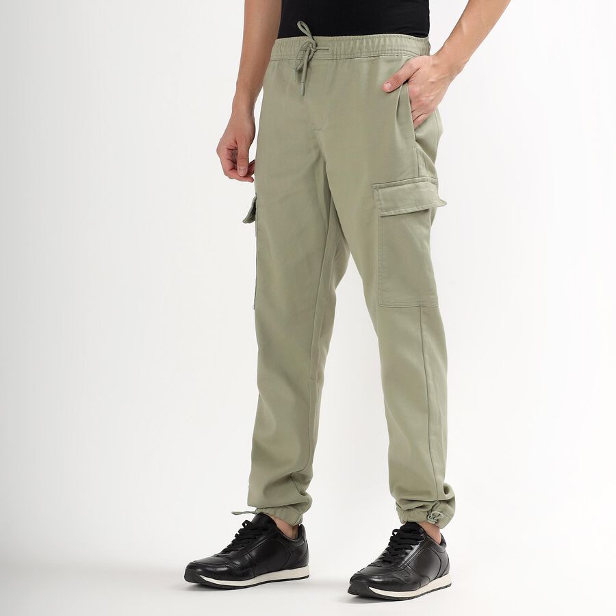Men's Muted Olive Green Slim Fit Cargo Trousers, Light Green, large image number null