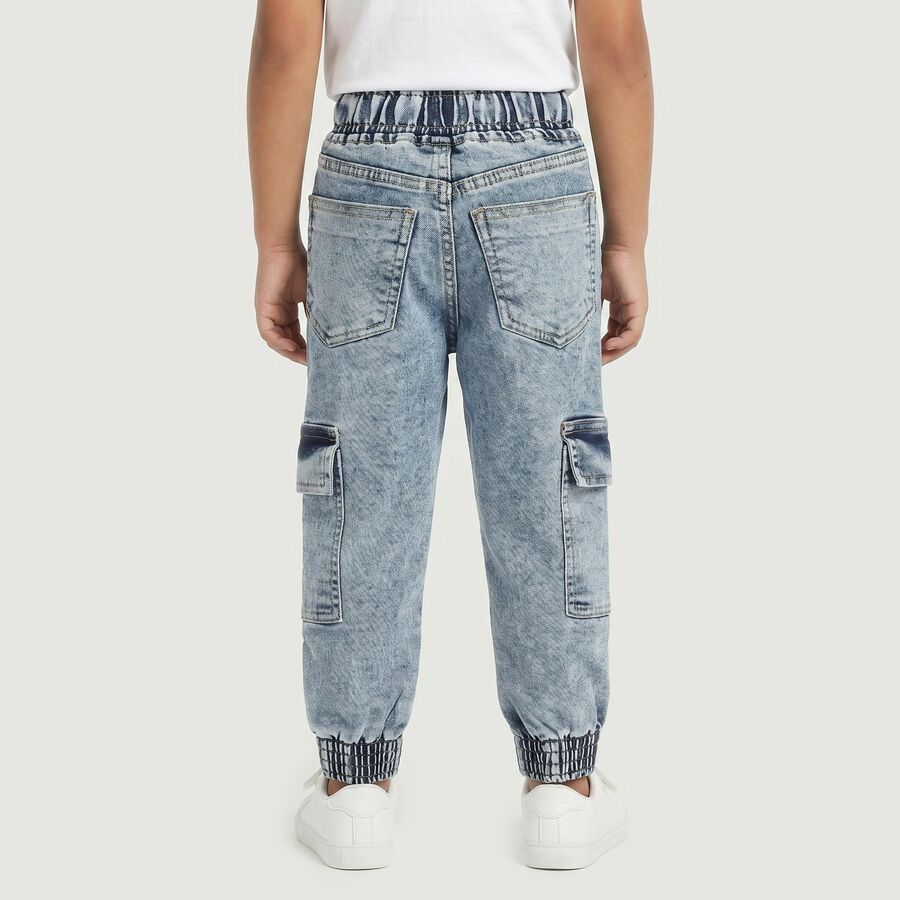 Boys' Light Blue Jogger Fit Cargo Pocket Jeans, हल्का नीला, large