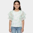 Girls Mint Green Round Neck Casual T-Shirt, Light Green, small