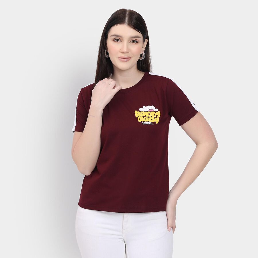 Ladies' Round Neck T-Shirt, Wine, large