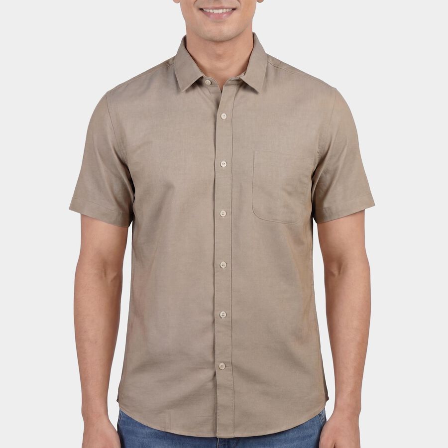 Men's Beige Spread Collar Casual Shirt, गहरा पीला, large