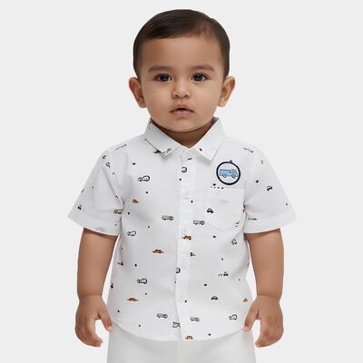 Infants' White Cotton Half Sleeve Classic Collar Classic Shirt
