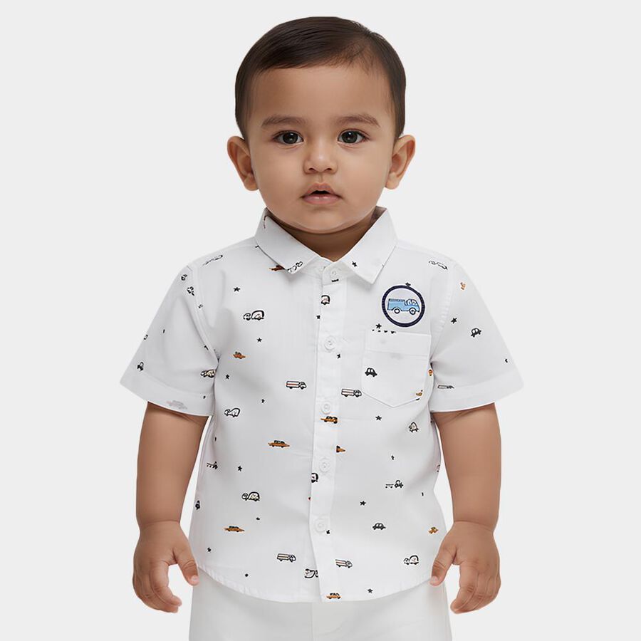 Infants' White Cotton Half Sleeve Classic Collar Classic Shirt, White, large