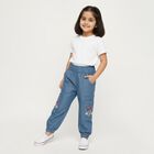 Girls' Medium Blue Relaxed Fit Embroidered Cargo Jeans, Light Blue, small image number null