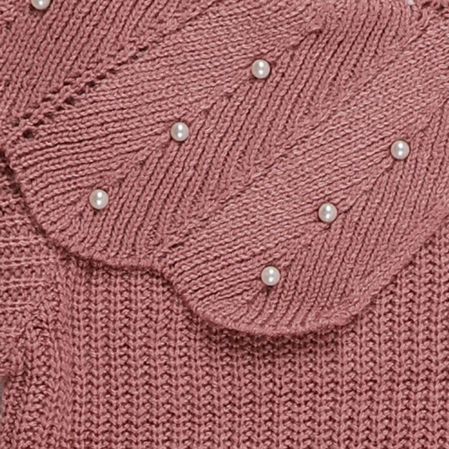 Girls' Dusty Rose Crew Neck Knit Pullover, Light Pink, large image number null