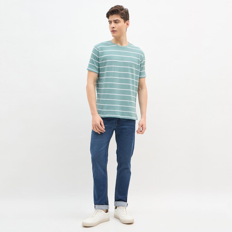 Men's Bright Aqua Blue Round Neck Casual T-Shirt, Aqua, large