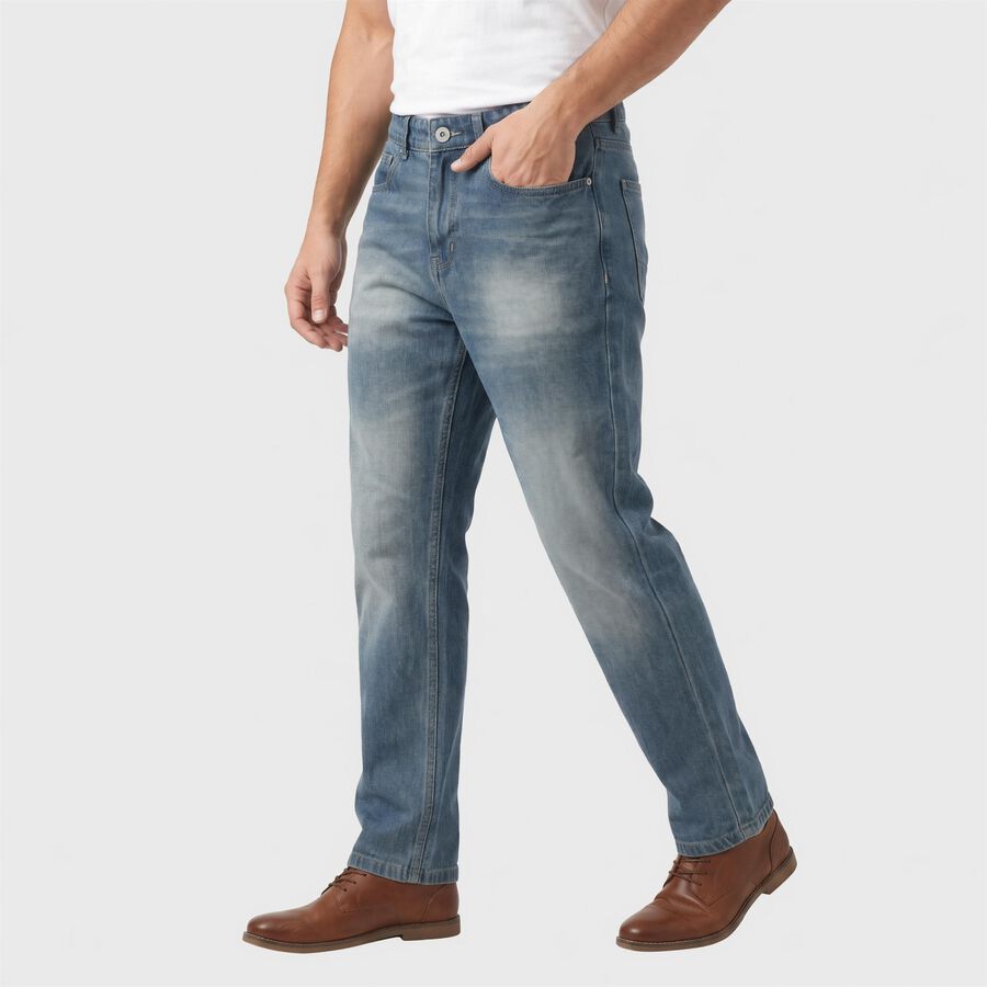 Men's Blue Straight Fit Faded Jeans, Mid Blue, large