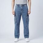 Men's Blue Slim Fit Washed Jeans, Light Blue, small