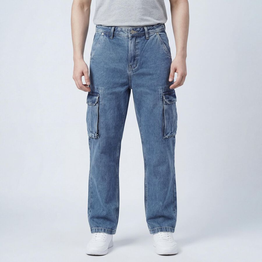 Men's Blue Slim Fit Washed Jeans, Light Blue, large