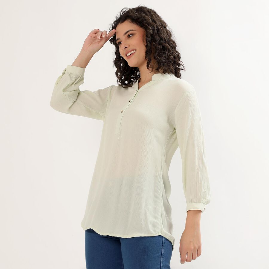 Women's Light Sage Green Mandarin Collar Solid Kurti, हल्का हरा, large