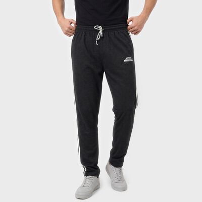 Men's Charcoal Regular Fit Side-Striped Track Pants