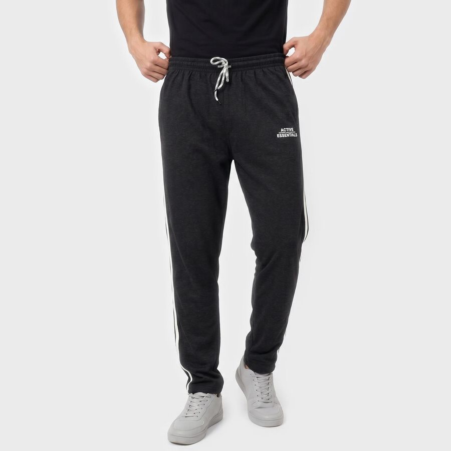 Men's Charcoal Regular Fit Side-Striped Track Pants, Charcoal, large