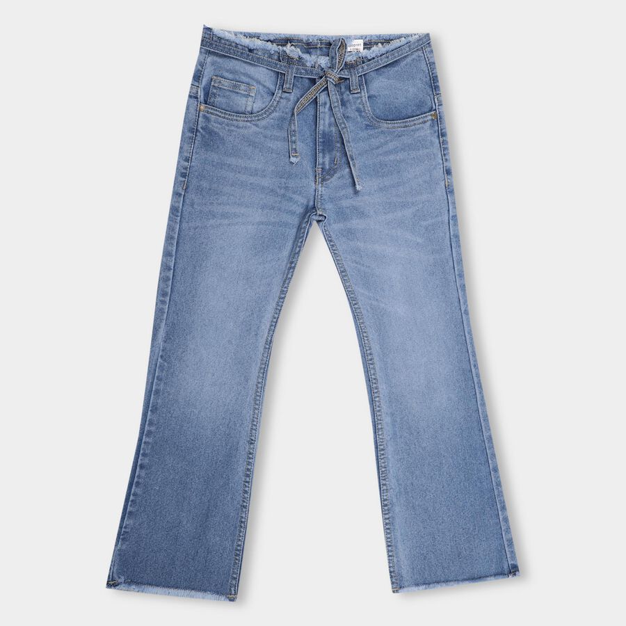 Girls' Buttoned Jeans, Mid Blue, large image number null