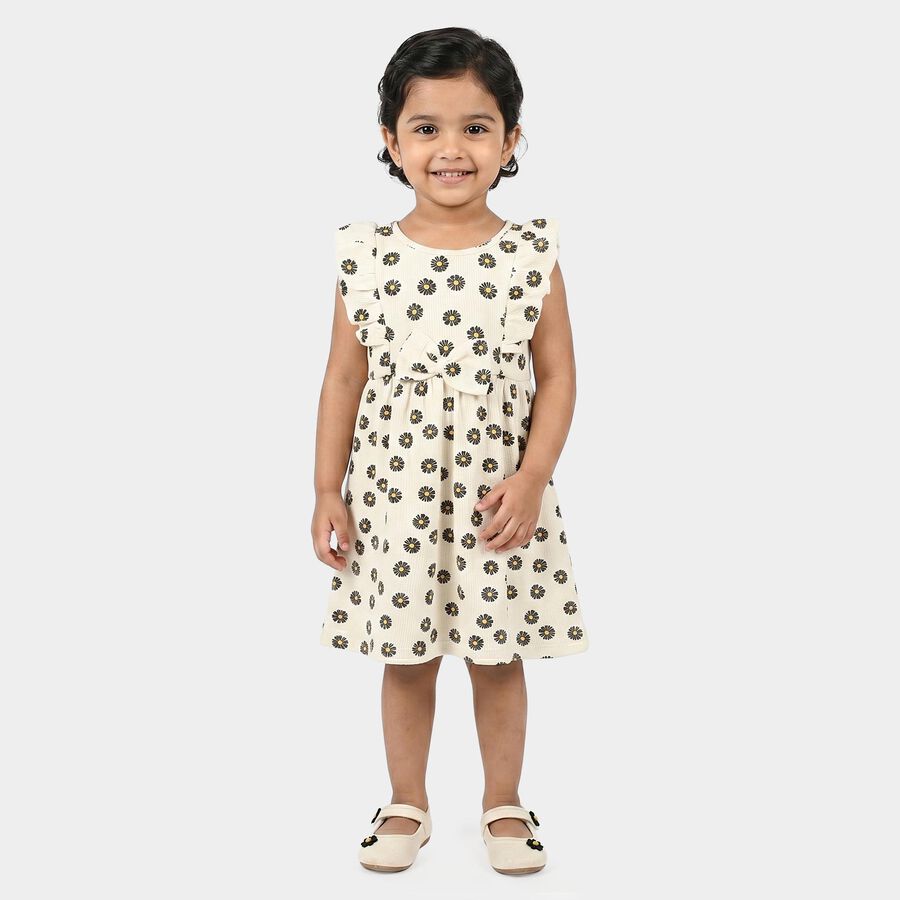 Girls' Off White Floral Printed Fit and Flare Frock, ऑफ व्हाइट, large