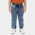 Boys Light Blue Jogger Fit Washed Jeans, मध्यम नीला, small