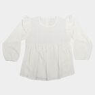 Girls' White Round Neck Regular Top, सफ़ेद, small