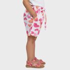Girls' White Heart Print Elastic Waist Shorts, सफ़ेद, small