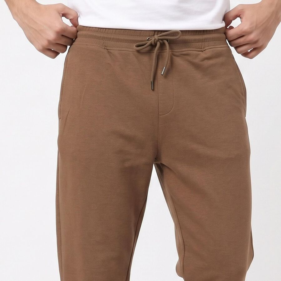 Men's Brown Slim Fit Drawstring Track Pants, भूरा, large