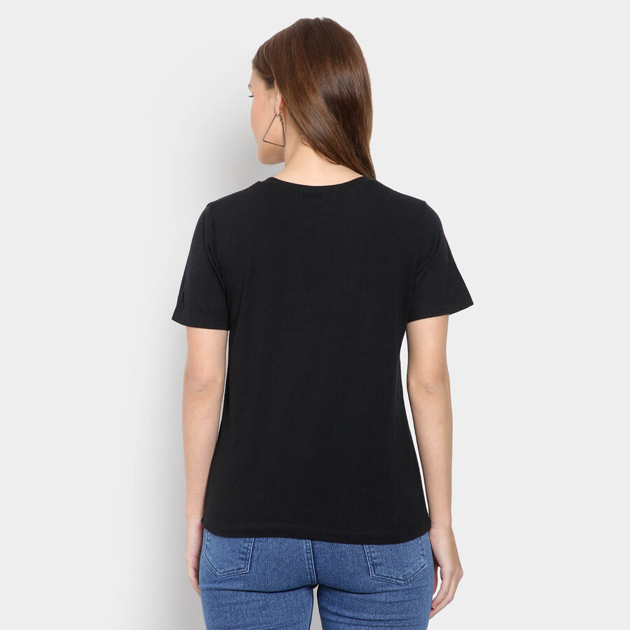 Round Neck T-Shirt, काला, large image number null