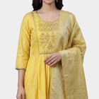 Women's Yellow Floral Printed Ethnic Set, पीला, small