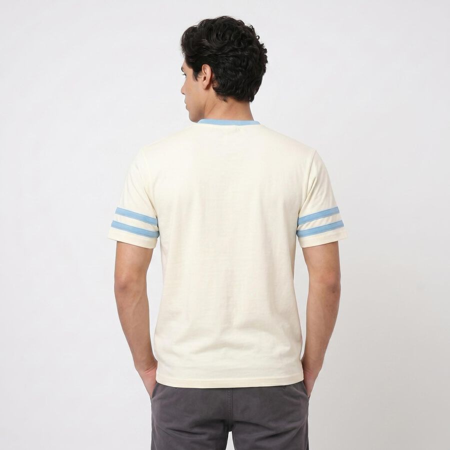 Men's Off White V-Neck Regular T-Shirt, Off White, large
