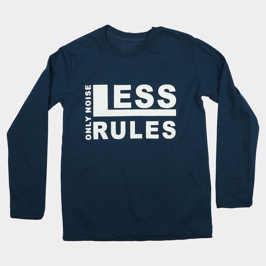 Boys Navy Blue Round Neck Regular Boys T-Shirt, टील ब्लू, large