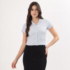 Women's Light Blue Mandarin Collar Classic Shirt, Light Blue, small
