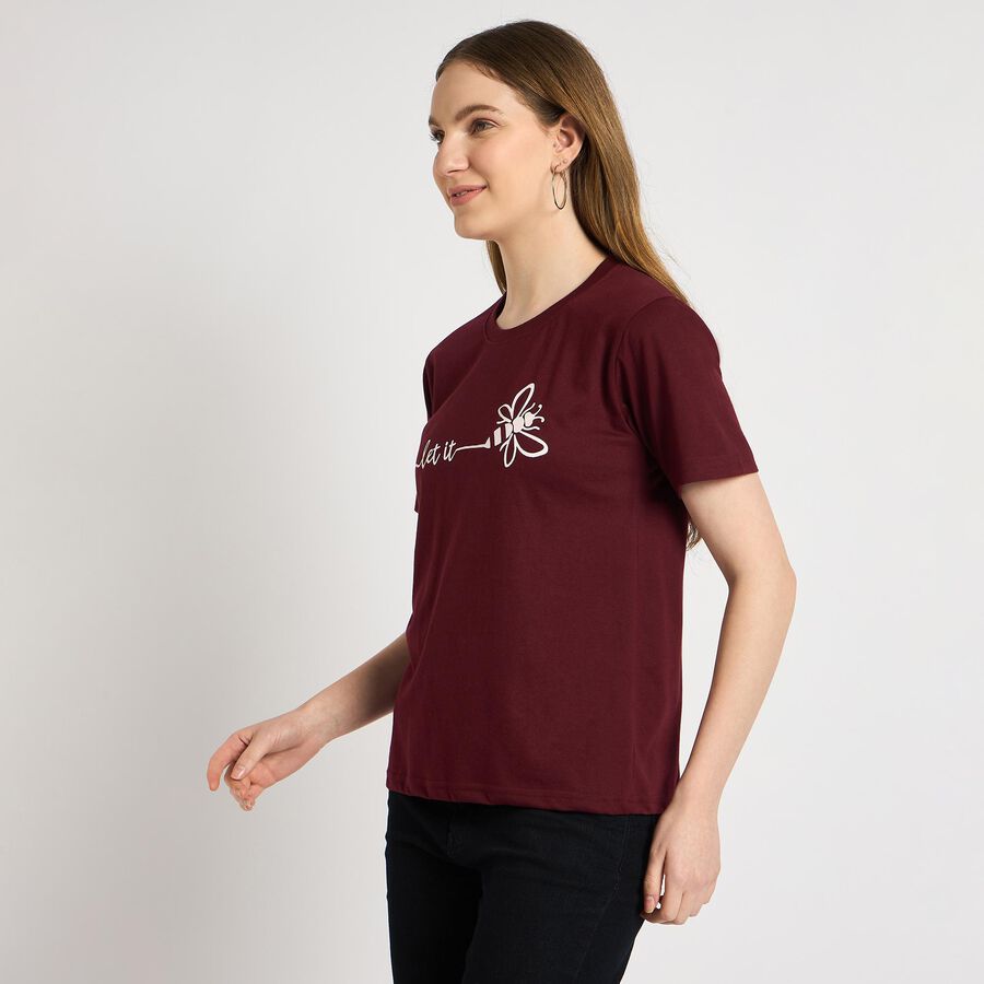 Ladies' Round Neck T-Shirt , Wine, large