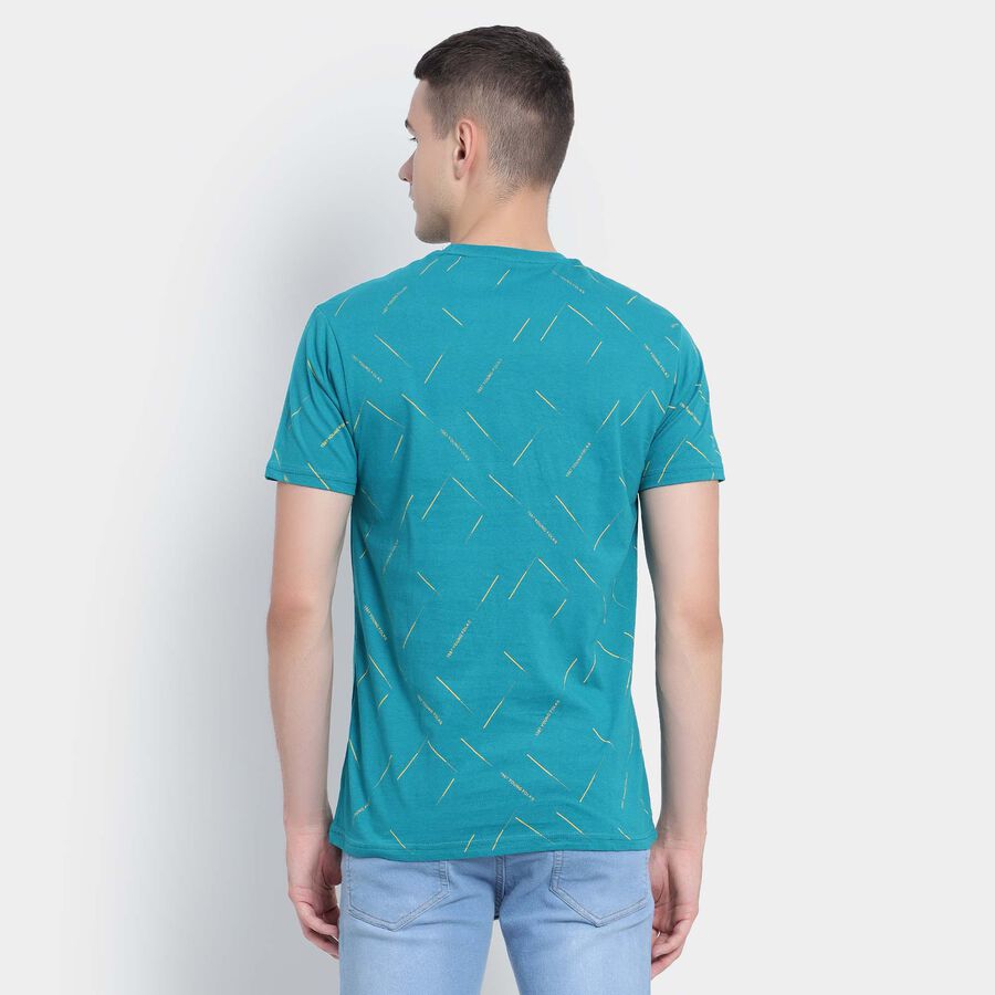 Cotton Round Neck T-Shirt, Teal Blue, large image number null