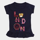 Girls' Navy Blue Cotton Round Neck Graphic Printed T-Shirt, नेवी ब्लू, small