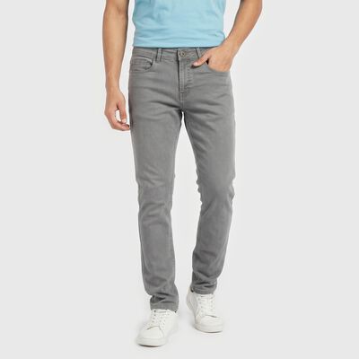 Men's Grey Slim Fit Solid Jeans