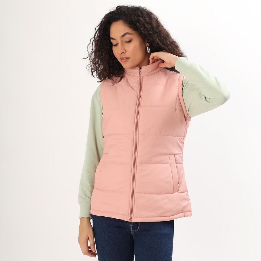 Women's Soft Pink High Neck Casual Jacket, Light Pink, large image number null