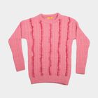 Girls' Pink Crew Neck Cable Knit Pullover, Light Pink, small