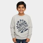 Boys Light Grey Crew Neck Graphic Sweatshirt, Ecru Melange, small