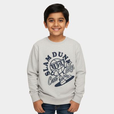 Boys Light Grey Crew Neck Graphic Sweatshirt