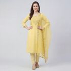 Women's Yellow Notch Neck Printed Straight Kurta, Yellow, small