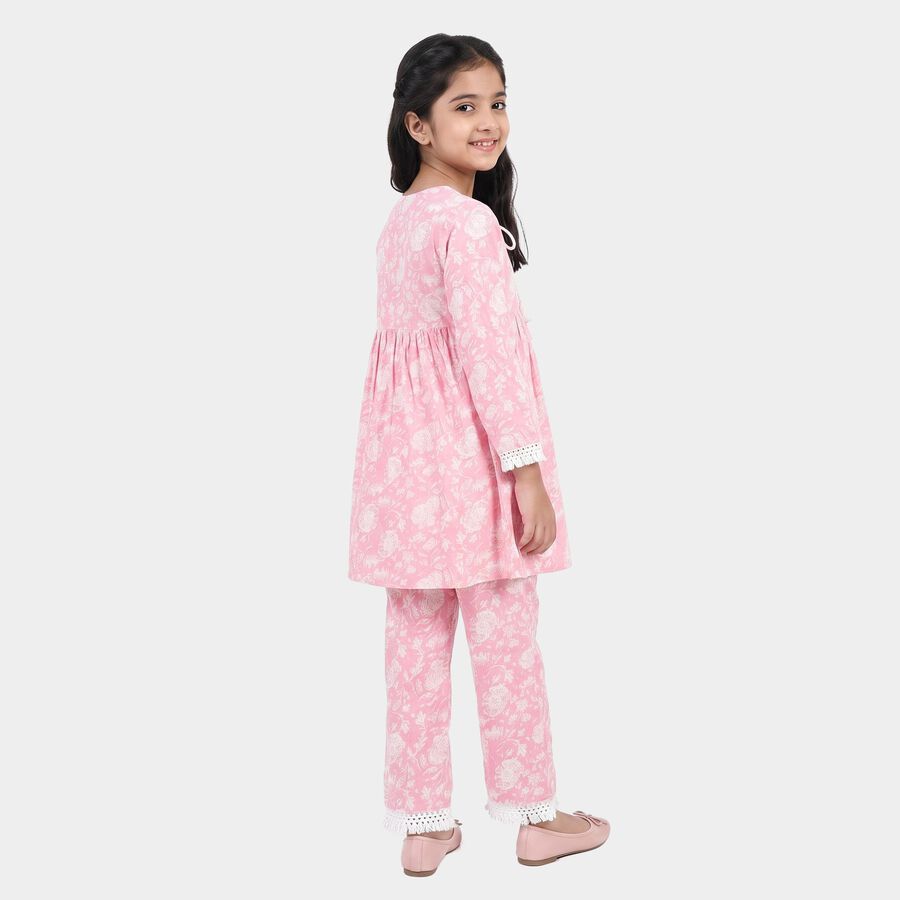 Girls Pink Round Neck Fusion Set Upper and Bottom Set, Light Pink, large