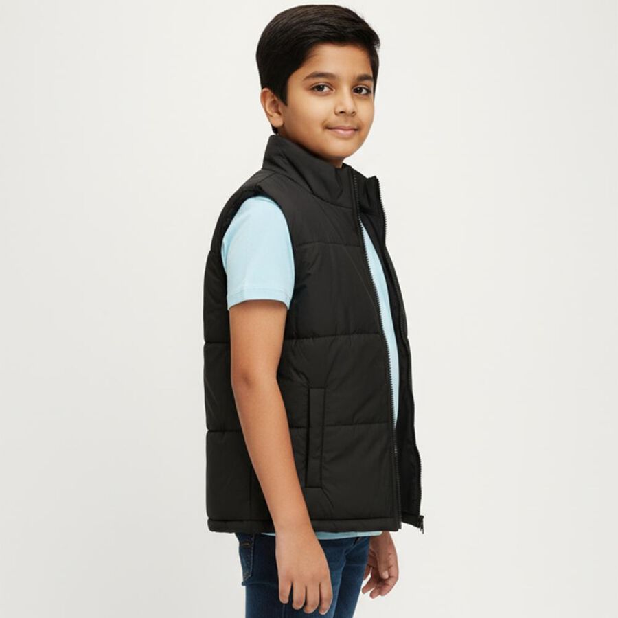 Boys Jet Black High Neck Casual Jacket, काला, large image number null
